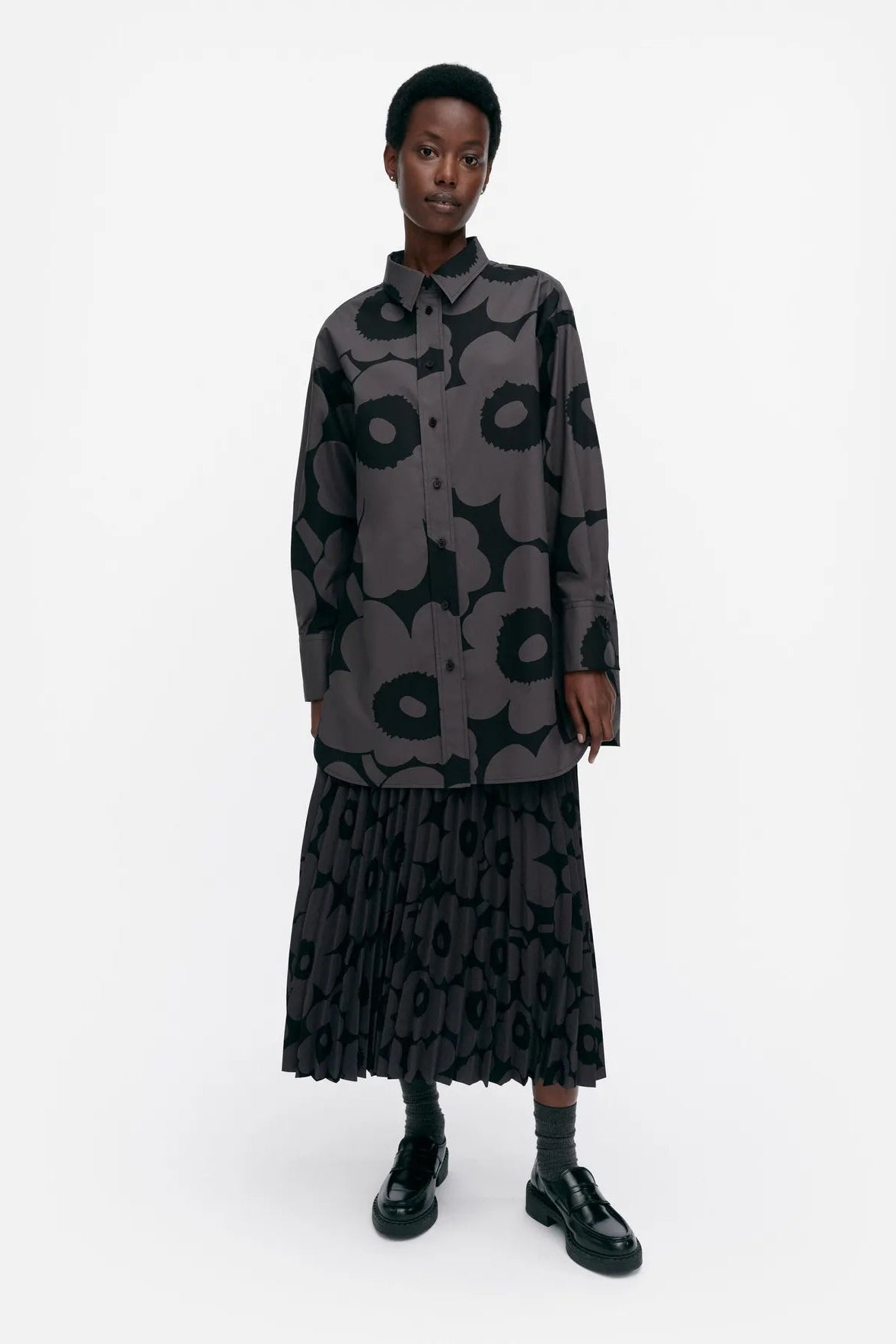 Marimekko Nila Unikko puuvillapaita - harmaa / musta