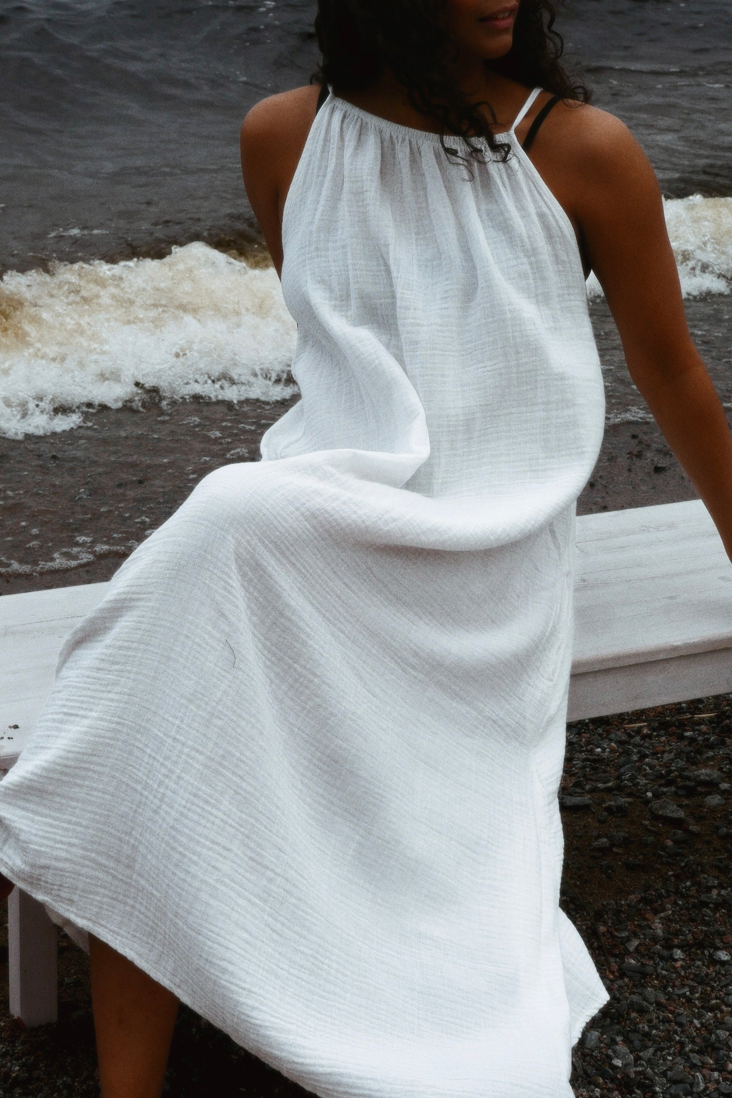 AVENY Chantilly dress cotton crincle - almost white