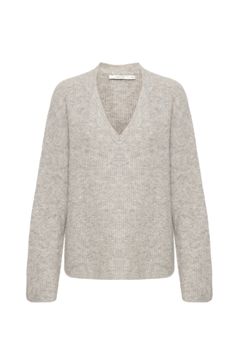 Gestuz AlphaGZ V-pullover - light gray melange