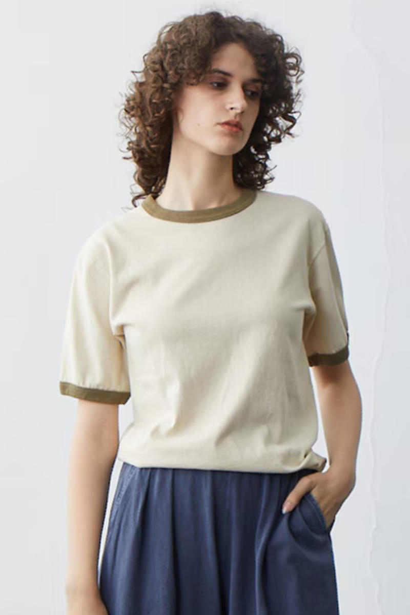 Good On S/S Ringer tee - off-white / olive