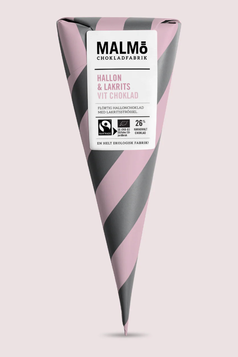Malmö Chokladfabrik Hallon & Lakrits valkosuklaatuutti