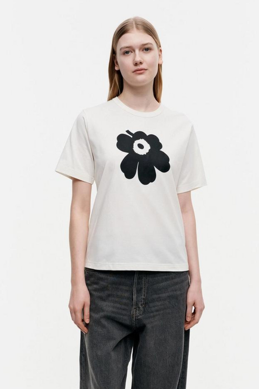 Marimekko Erna Relaxed Unikko Placement t-paita - valkoinen/musta
