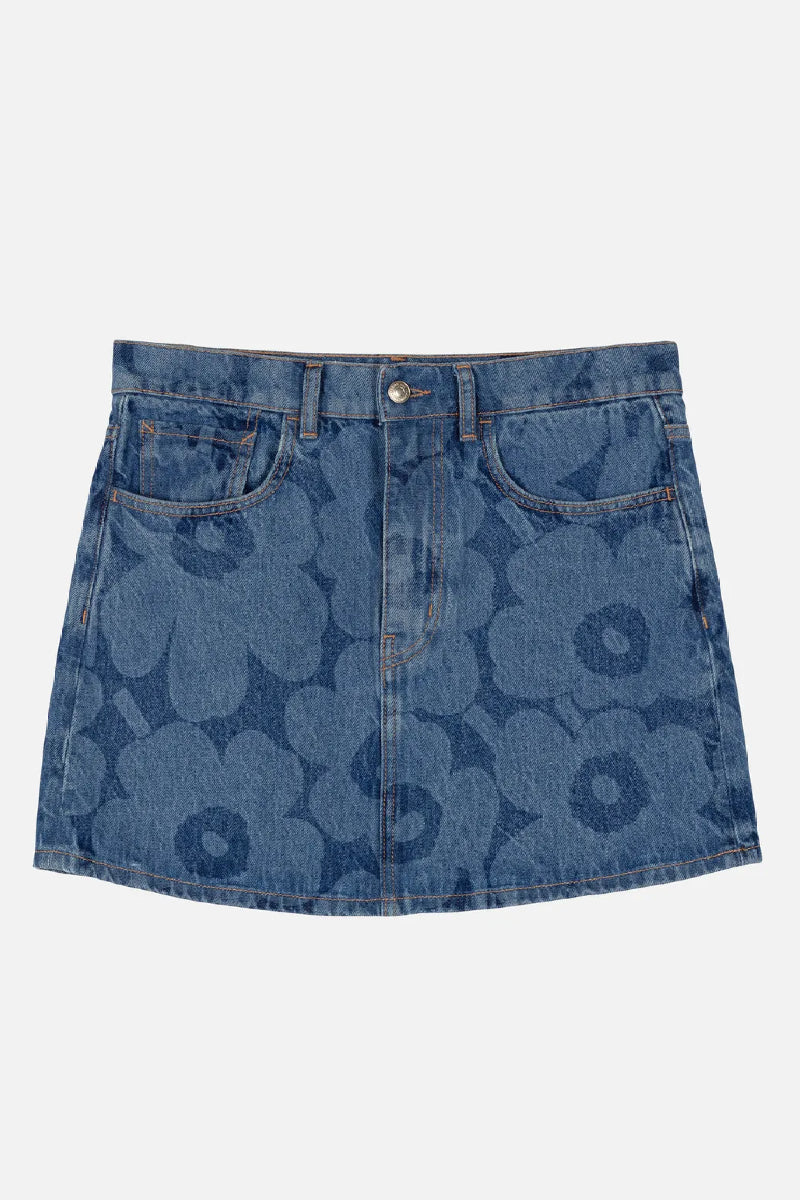 Marimekko Maridenim Ruudut Unikko hame - mid indigo