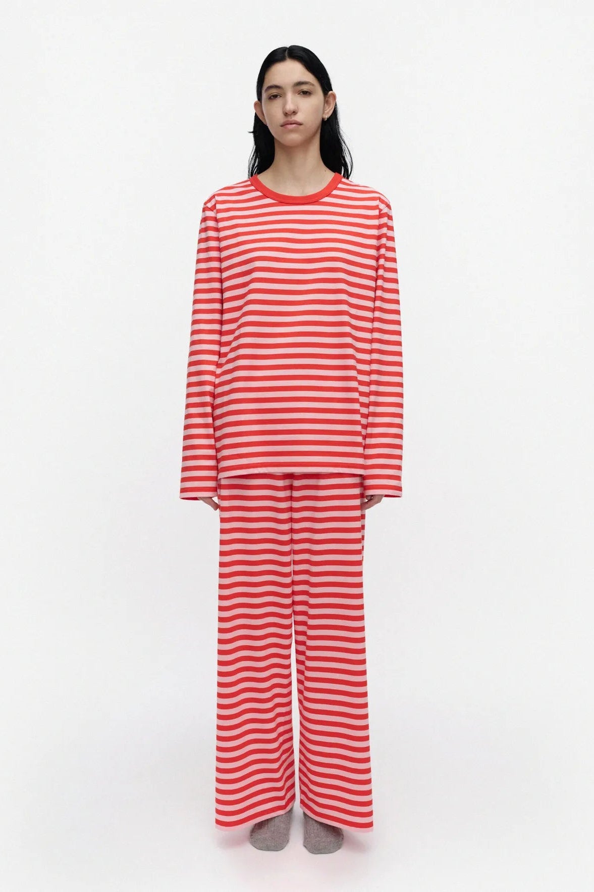 Marimekko Caissa Tasaraita pyjamahousut - punainen / vaaleanpunainen