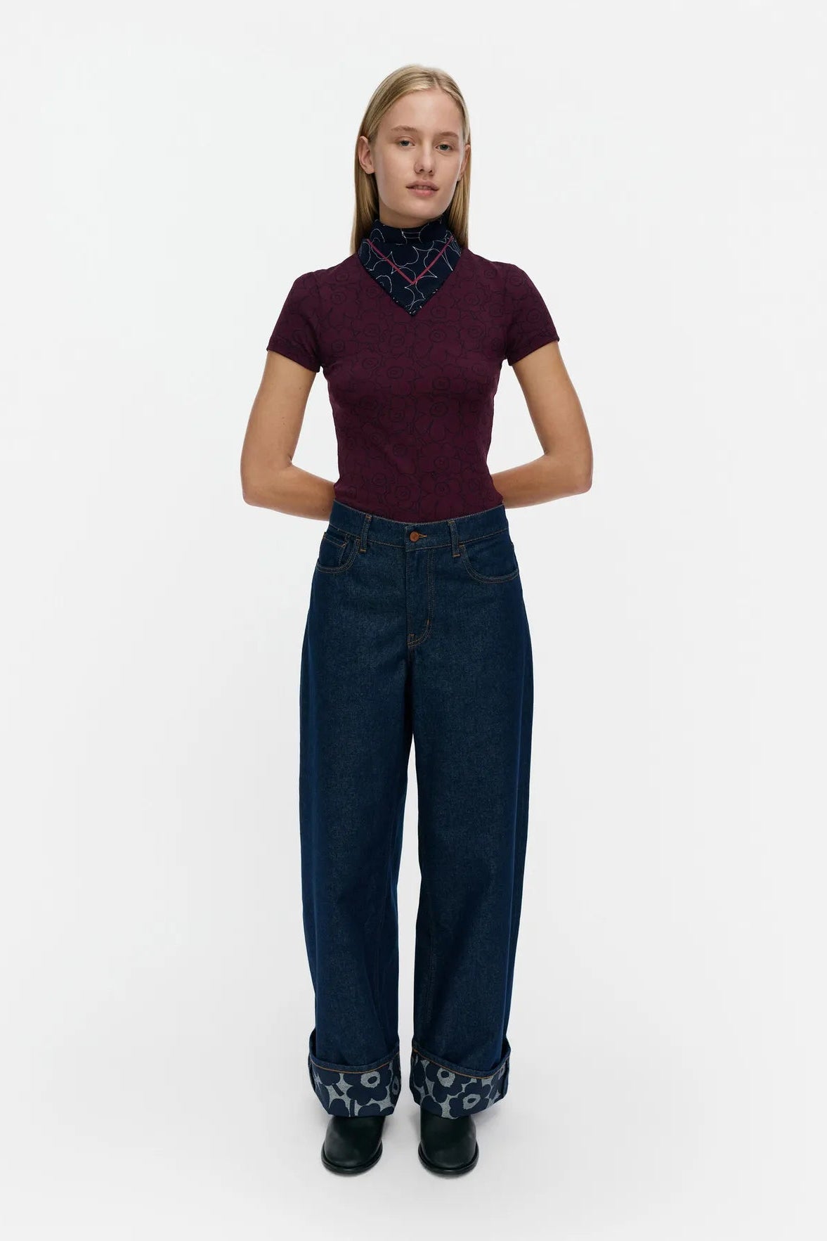 Marimekko Maridenim Loose Mini Unikko Farkut - mid indigo