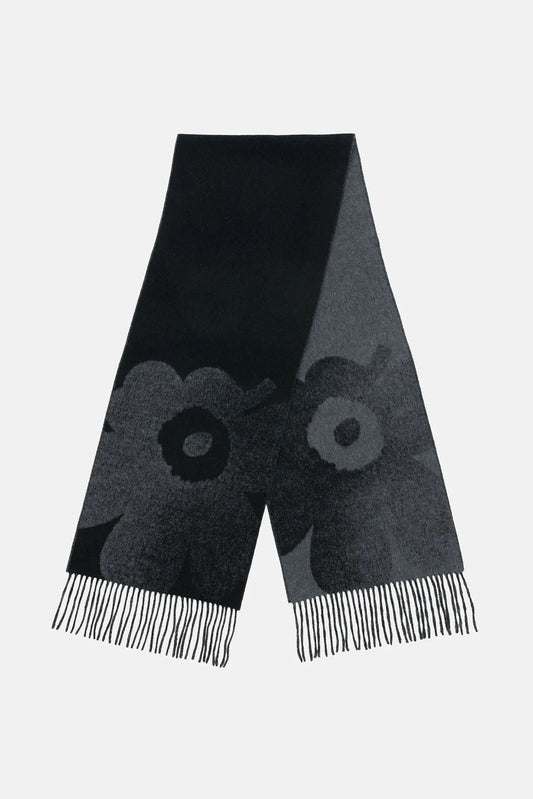 Marimekko Onnekas Unikko Kioski huivi - musta / harmaa