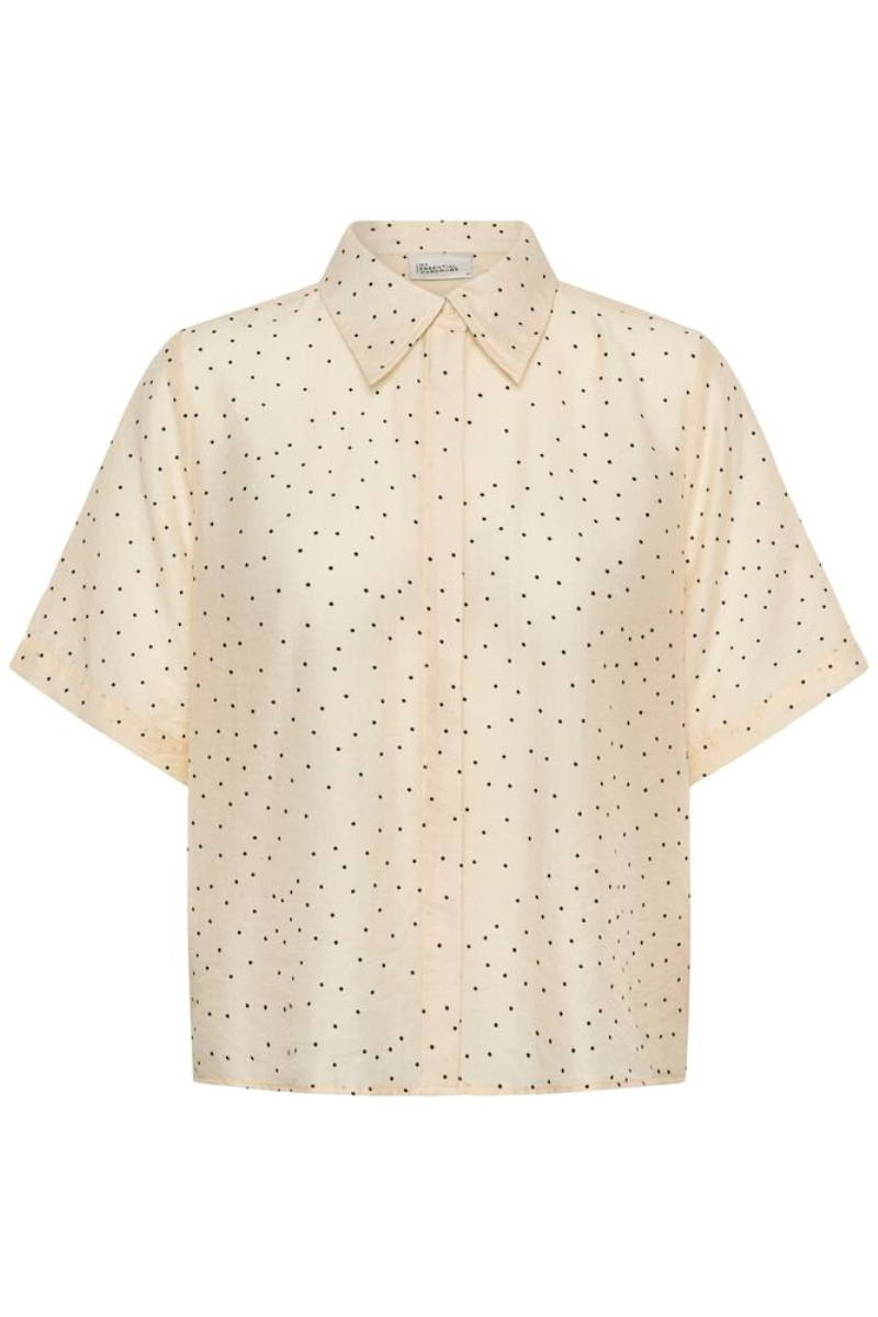 My Essential Wardrobe MWHally SS Boxy shirt - oatmeal w. dots