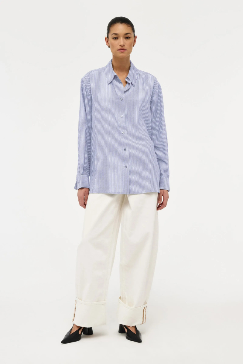 NEUW Mirage Drape Shirt - french navy stripe