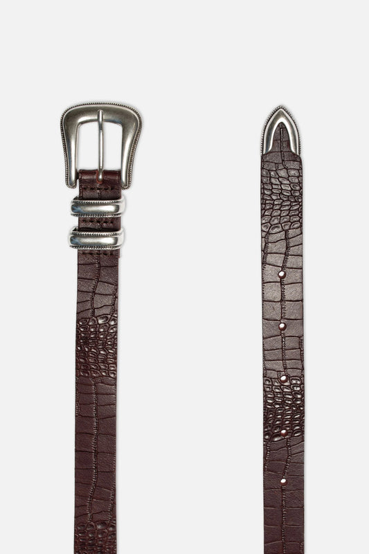 Nudie Jeans Western Faux Croco Silver belt - burgundy