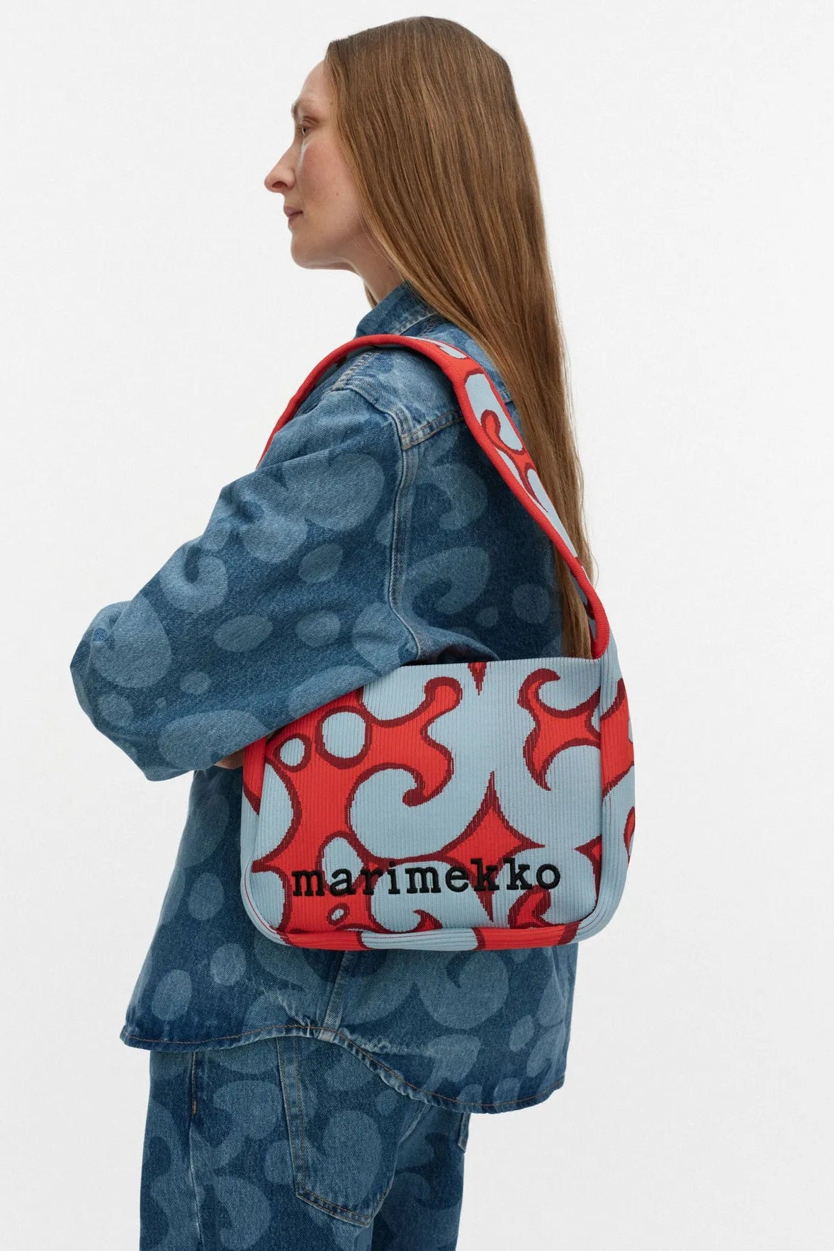Marimekko Knitted Shoulderbag Keidas olkalaukku - vaaleansininen / punainen