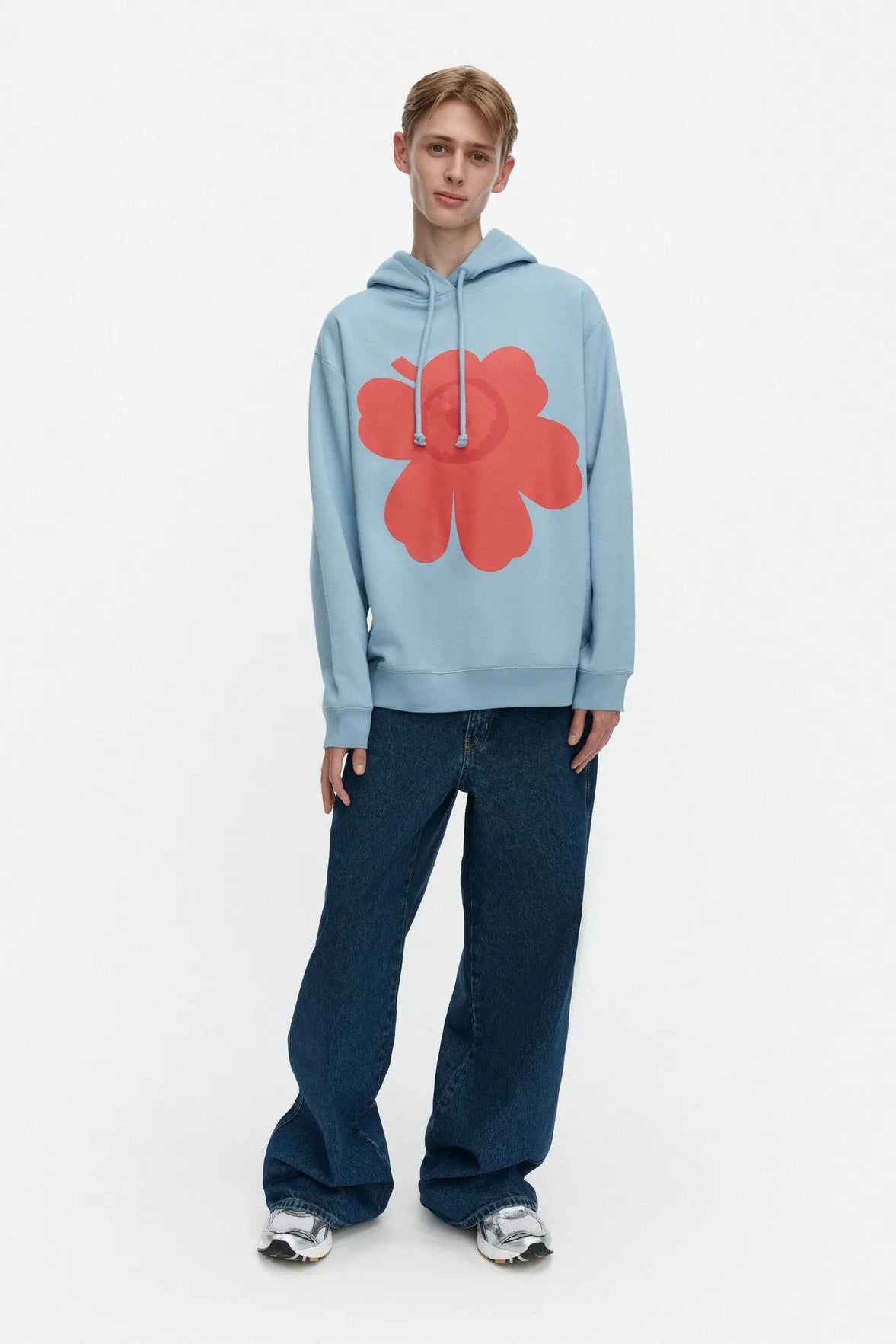 Marimekko Runoja Unikko Placement Kioski huppari - vaaleansininen / punainen