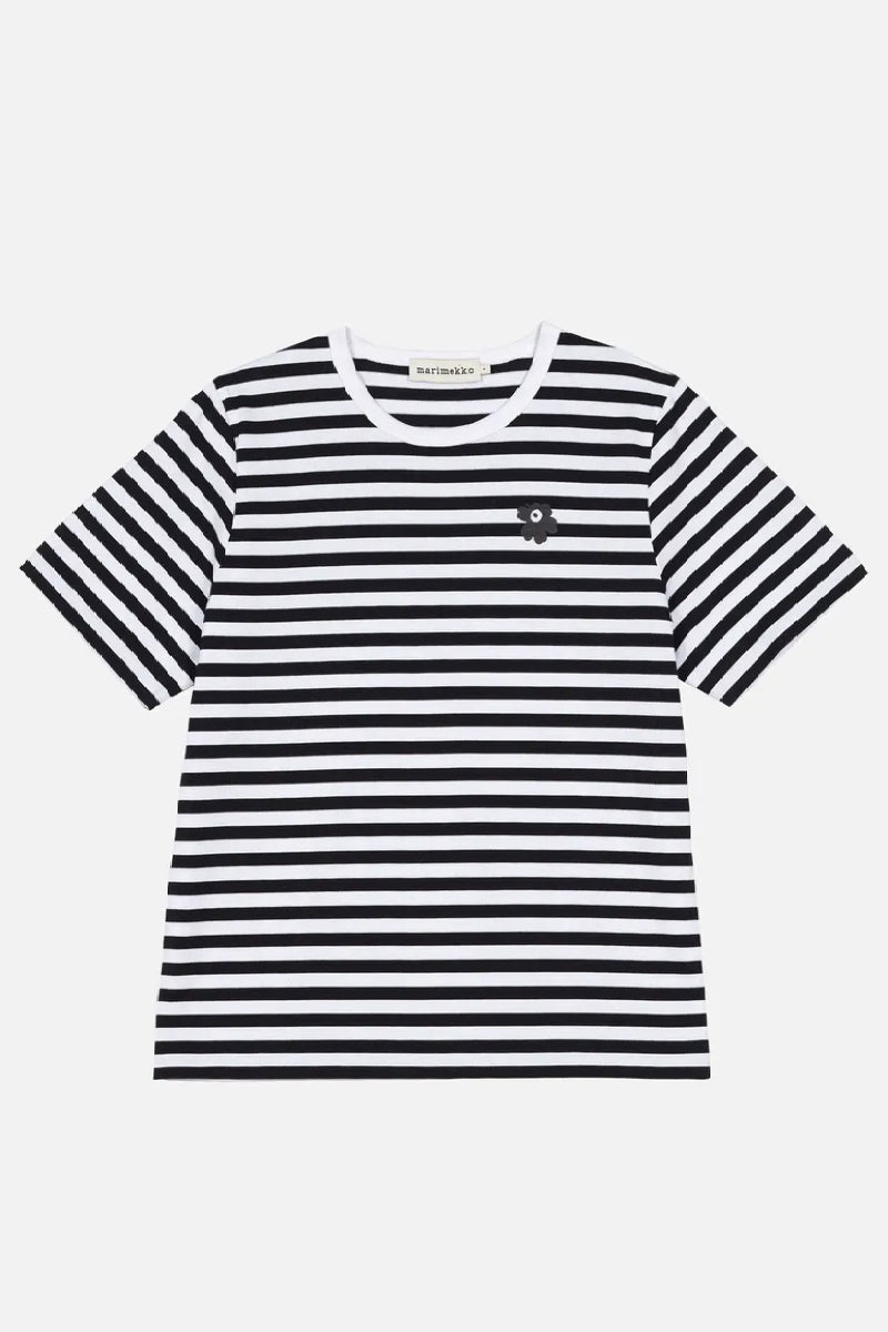 Marimekko Tasaraita Unikko T-paita - musta/valkoinen