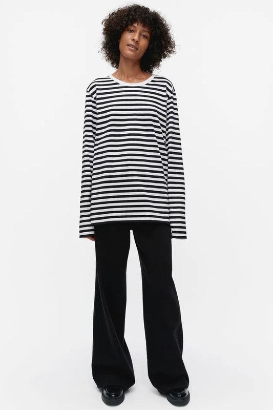 Marimekko Tasaraita Unisex trikoopaita - musta/valkoinen