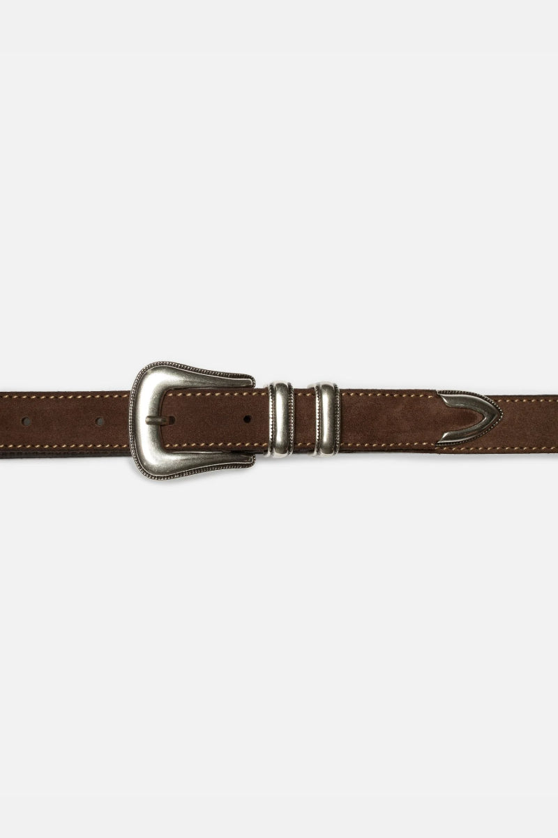 Nudie Jeans Western Suede Silver Belt - dark brown