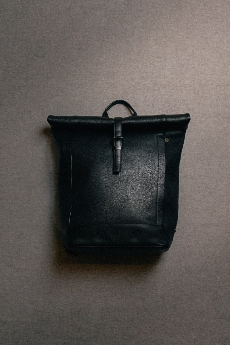 Sandqvist Leather Rolltop Backpack - black