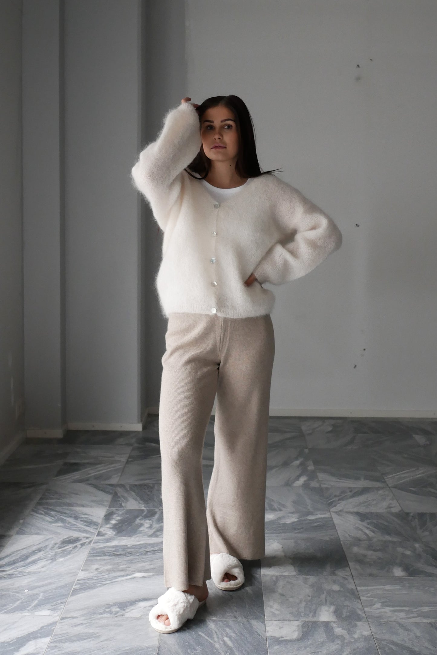 Americandreams Cornelia LS mohair cardigan - white