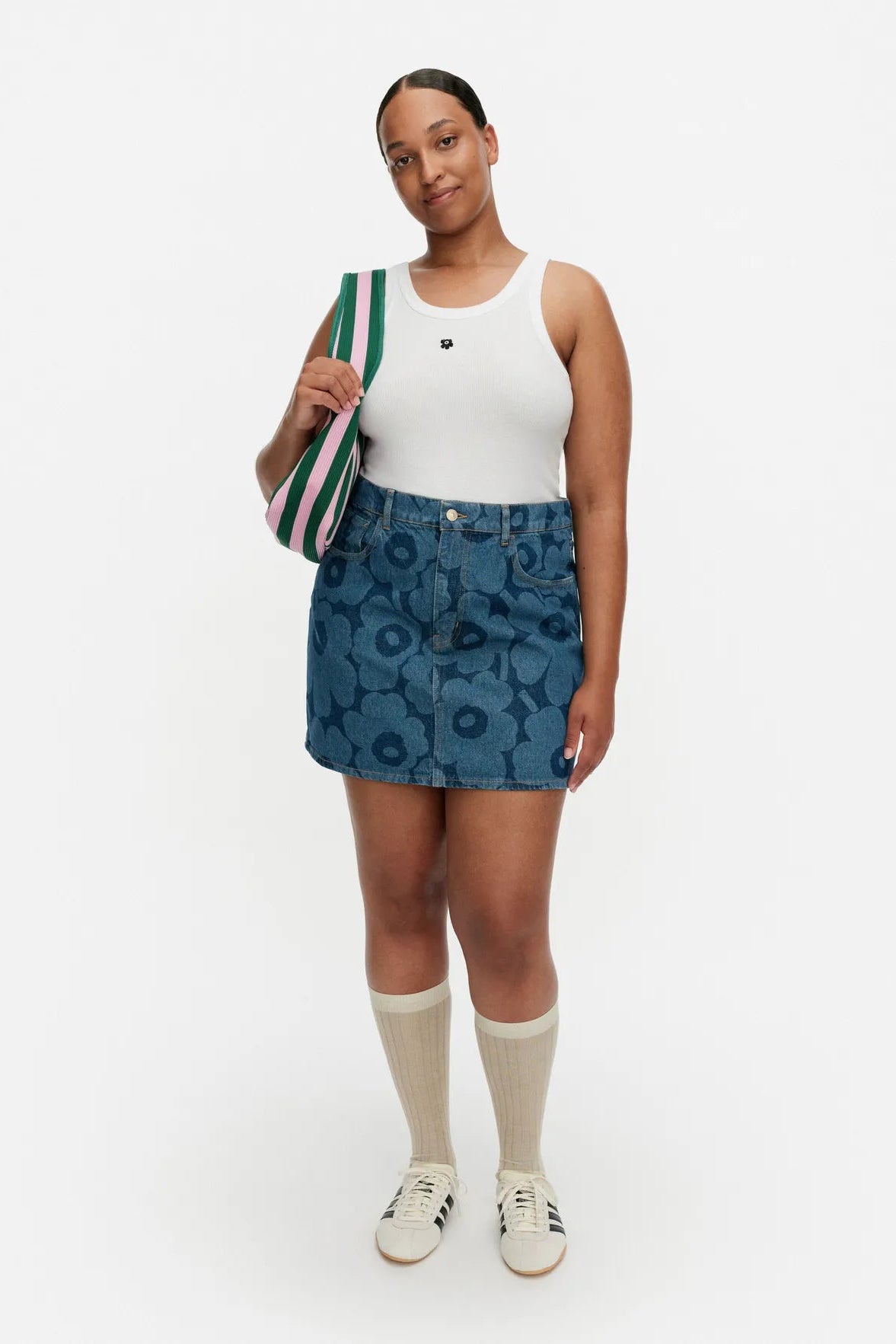 Marimekko Maridenim Ruudut Unikko hame - mid indigo