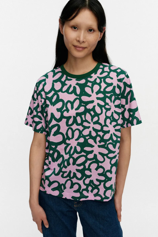 Marimekko Jakso Kukka Kioski t-paita - vaaleanpunainen / tummanvihreä