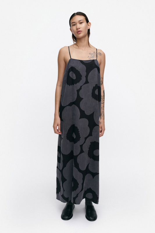 Marimekko Pyörähdys Unikko mekko - musta / harmaa