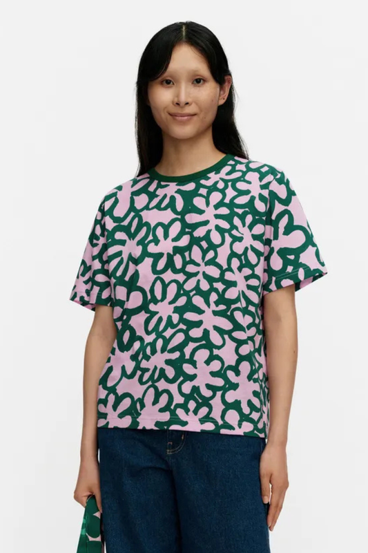 Marimekko Jakso Kukka Kioski t-paita - vaaleanpunainen / tummanvihreä