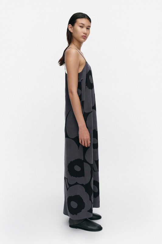 Marimekko Pyörähdys Unikko mekko - musta / harmaa