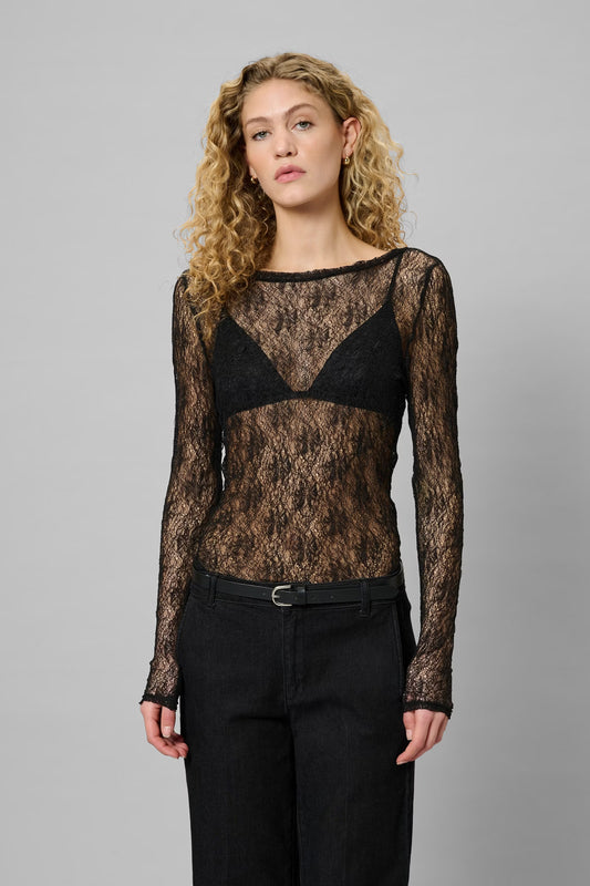 My Essential Wardrobe MWRita boatneck ls blouse - black