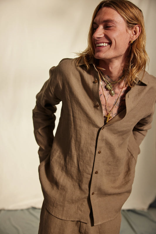 AVENY Hooper Linen Shirt men - taupe