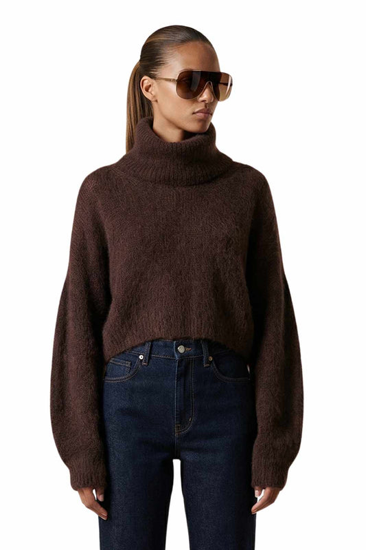 Americandreams Andrea Rollneck cropped alpaca pullover - Cocoa