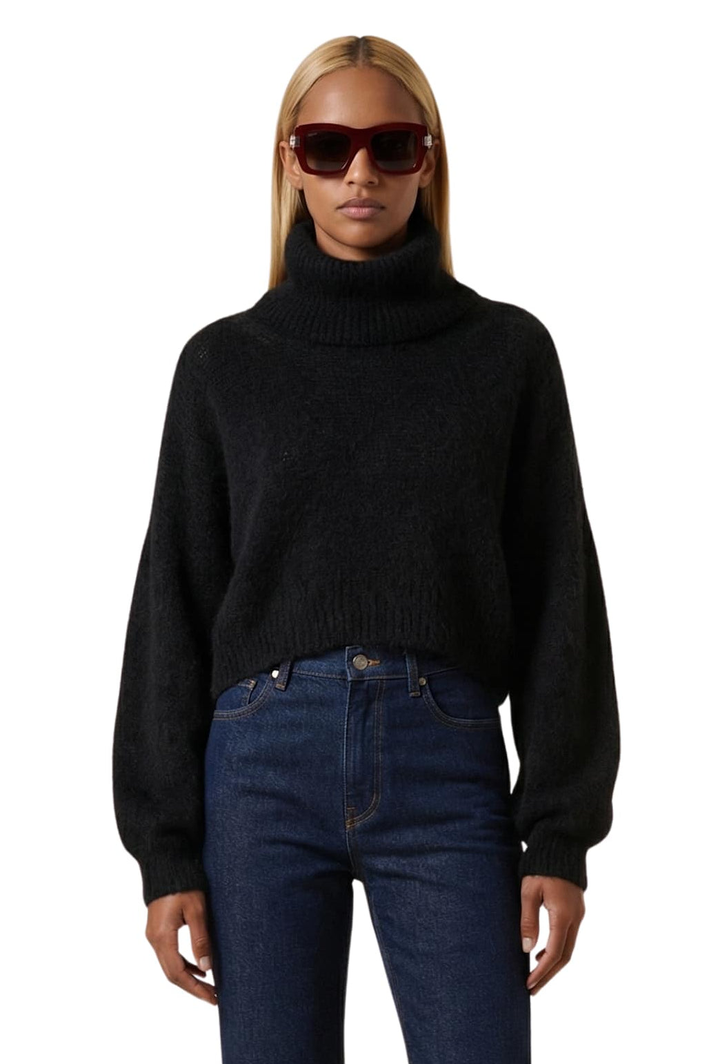 Americandreams Andrea Rollneck cropped alpaca pullover - black