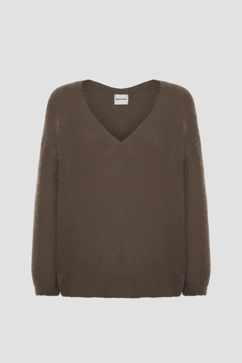 Americandreams Silja v-neck knit - dark brown