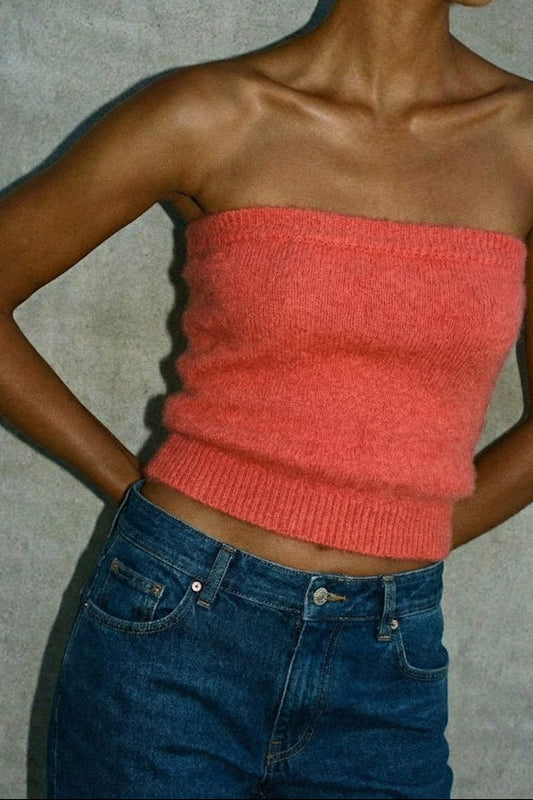 Americandreams Tessi bandeau alpaca top - coral red