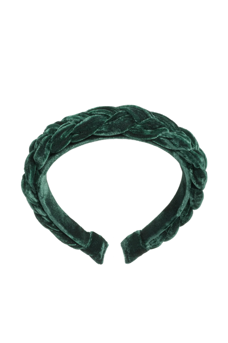 Bon Dep Hairband Braided Silk Velvet - green