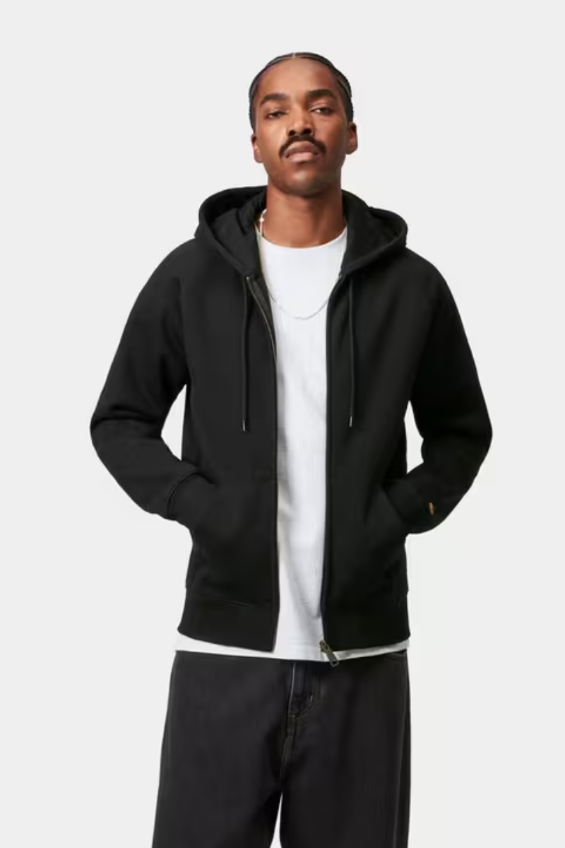 Carhartt WIP Hooded Chase Zip Jacket - black/gold