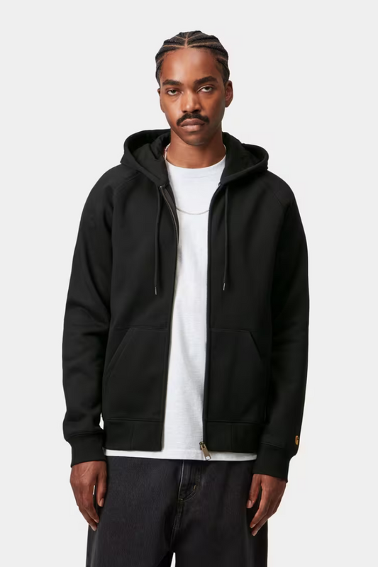 Carhartt WIP Hooded Chase Zip Jacket - black/gold