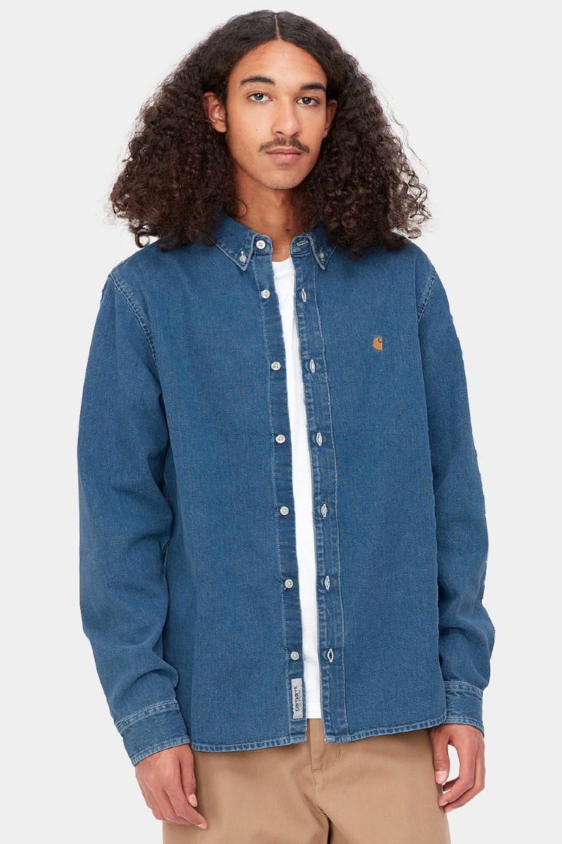 Carhartt WIP L/S Weldon shirt - blue heavy stone wash