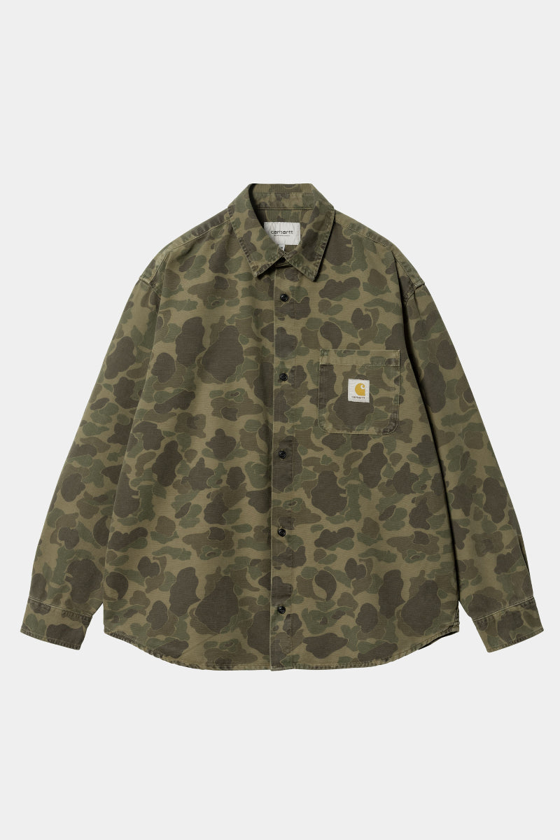 Carhartt WIP L/S Duck shirt - camo duck green/office green