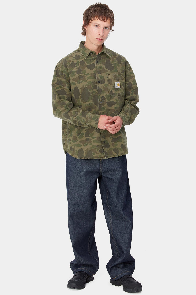 Carhartt WIP L/S Duck shirt - camo duck green/office green