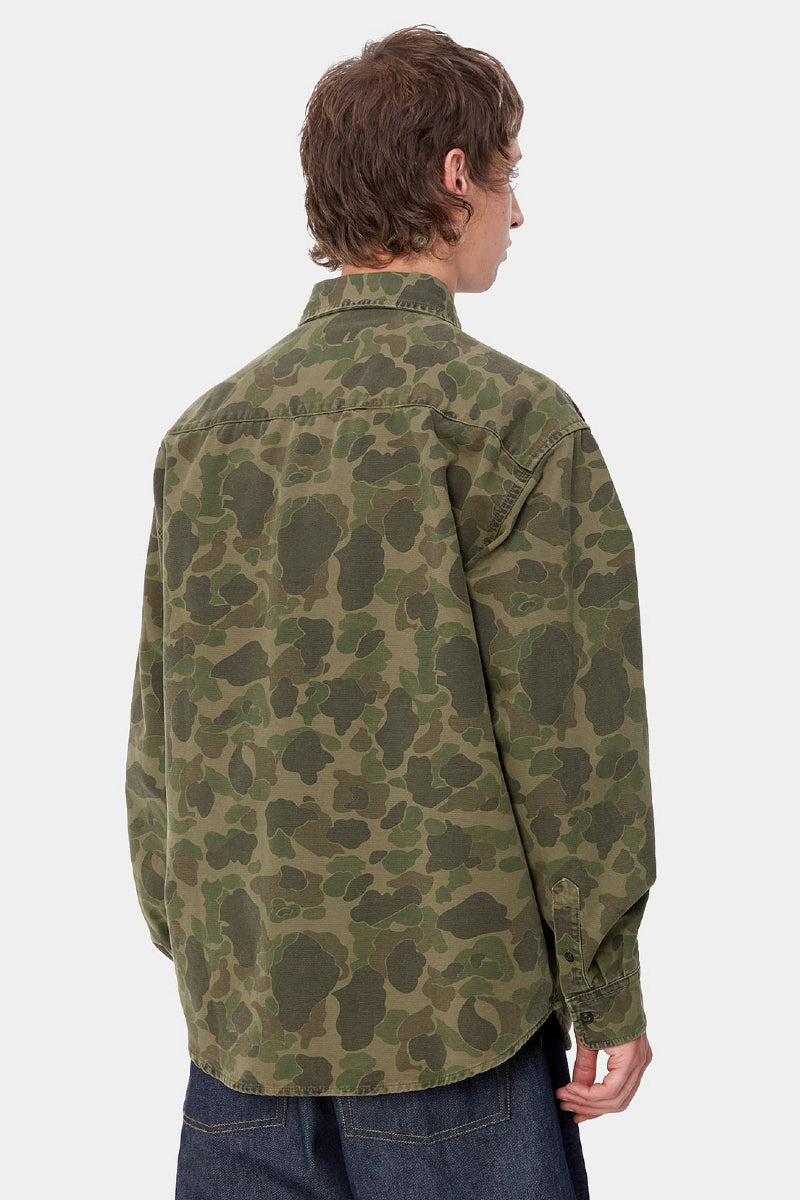 Carhartt WIP L/S Duck shirt - camo duck green/office green