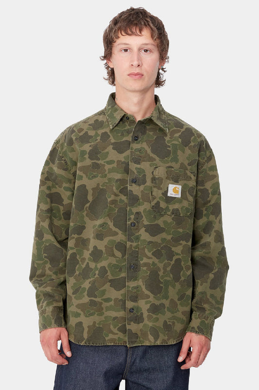 Carhartt WIP L/S Duck shirt - camo duck green/office green