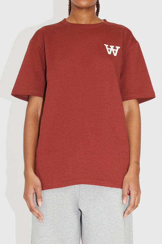 Double A by Wood Wood Ace chest print t-shirt -Autumn red