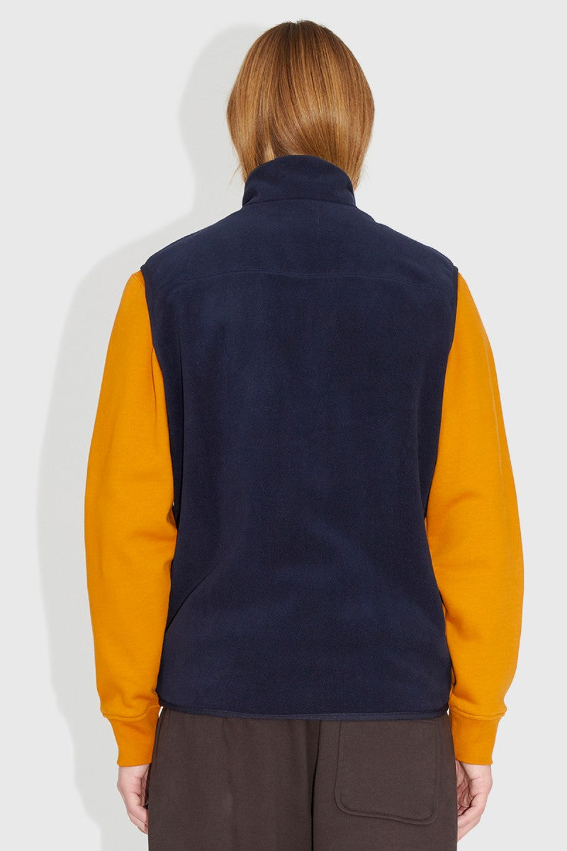 Double A by Wood Wood Dax patch zip fleece gilet - Eternal blue