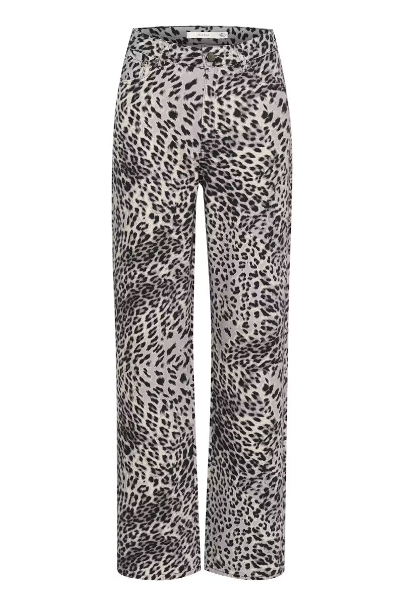 Gestuz GZleora MW wide jeans - grey leopard