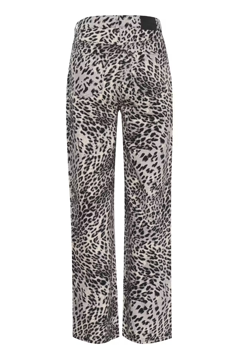 Gestuz GZleora MW wide jeans - grey leopard