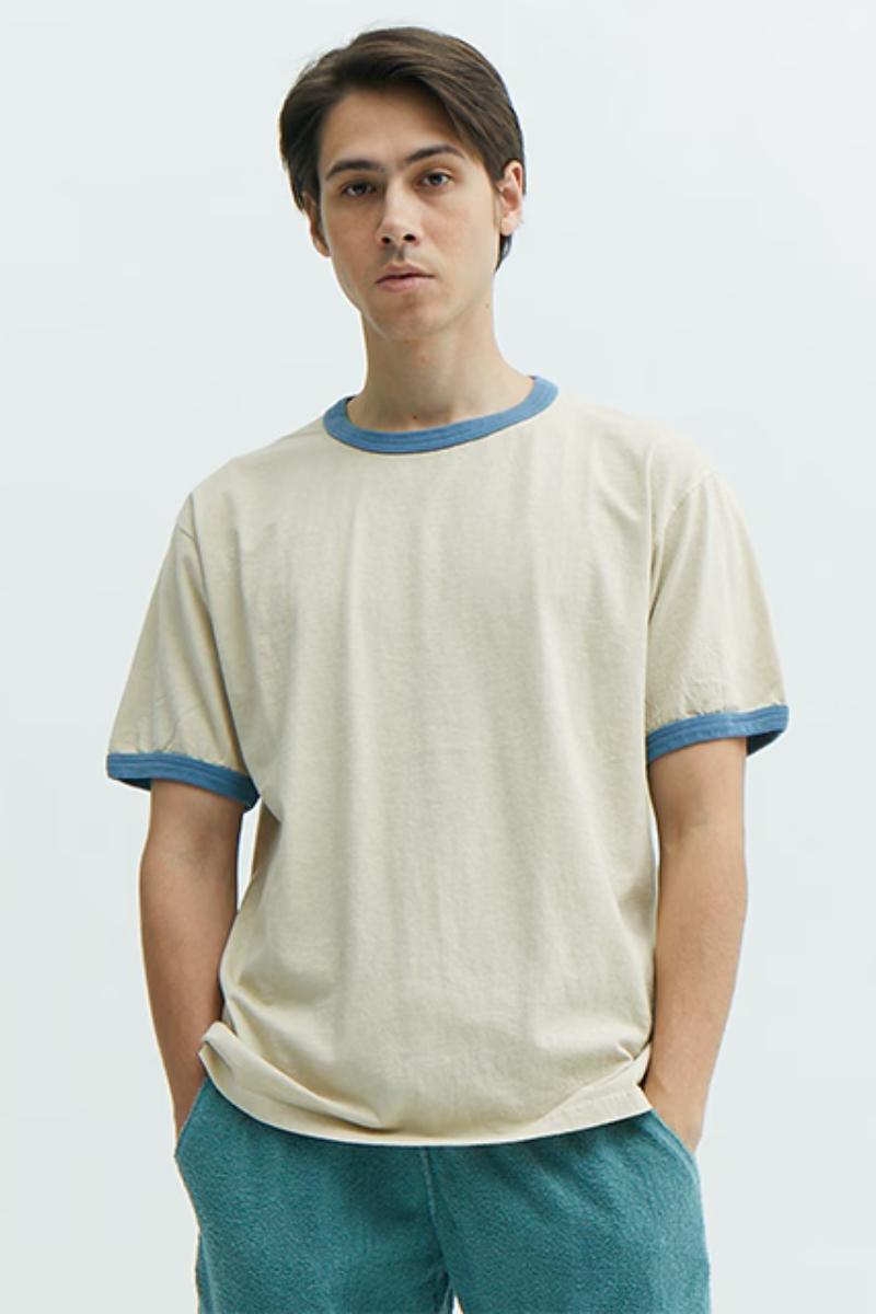 Good On S/S Ringer tee -  off-white / smoky blue