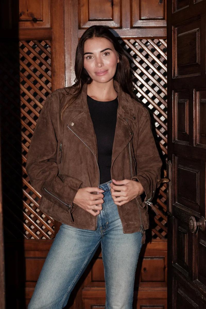 Naisten ruskea biker-takki