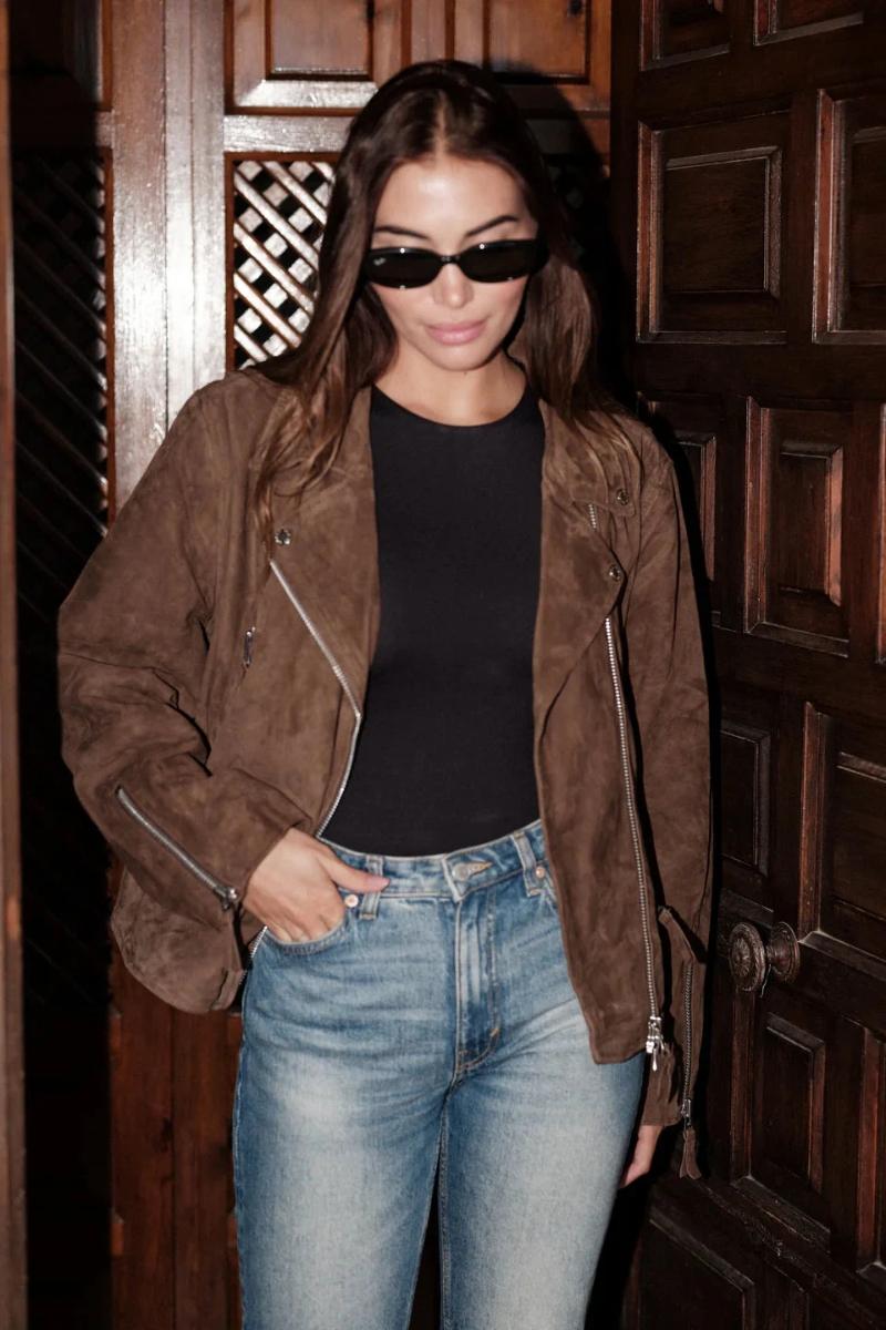 Naisten ruskea biker-takki