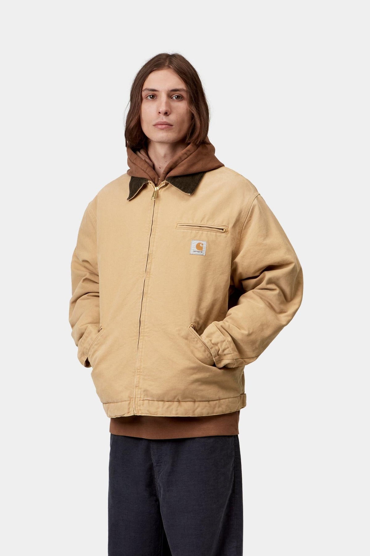 Carhartt WIP OG Detroit Jacket Dusty Hamilton / Tobacco Stone Canvas - mallin yllä, kuva 3