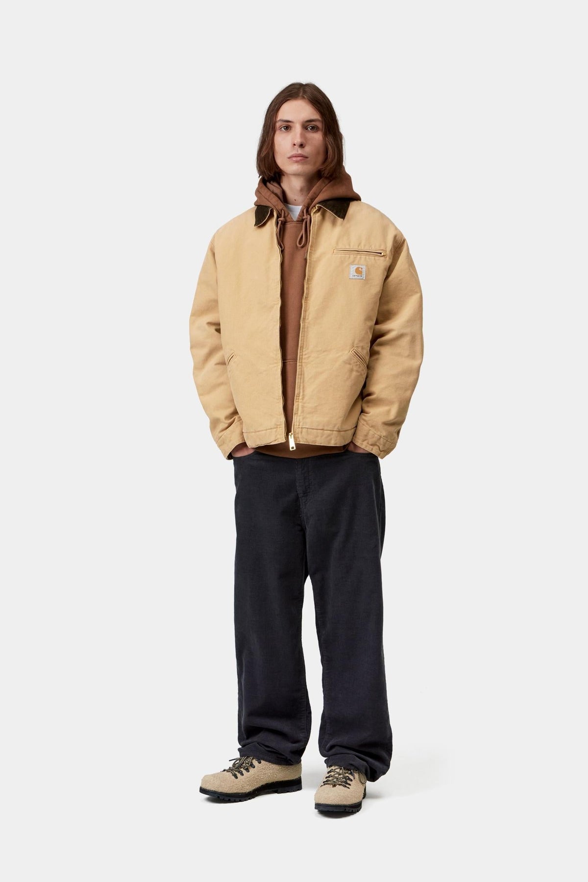 Carhartt WIP OG Detroit Jacket Dusty Hamilton / Tobacco Stone Canvas - mallin yllä, kuva 4