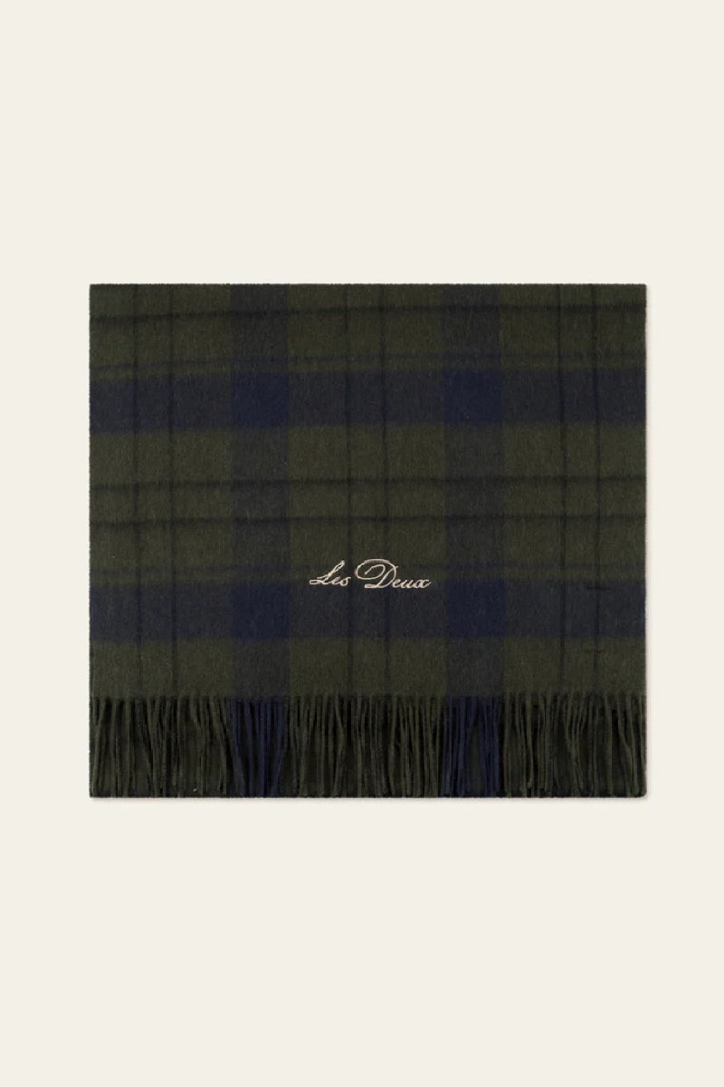 Les Deux Check Wool Scarf - rosin/dark navy