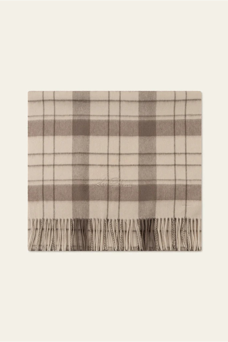 Les Deux  Check Wool Scarf - light desert sand/walnut